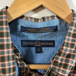 Tommy Hilfiger Size Large Men's Dress Shirt Button Down Green/Orange Plaid